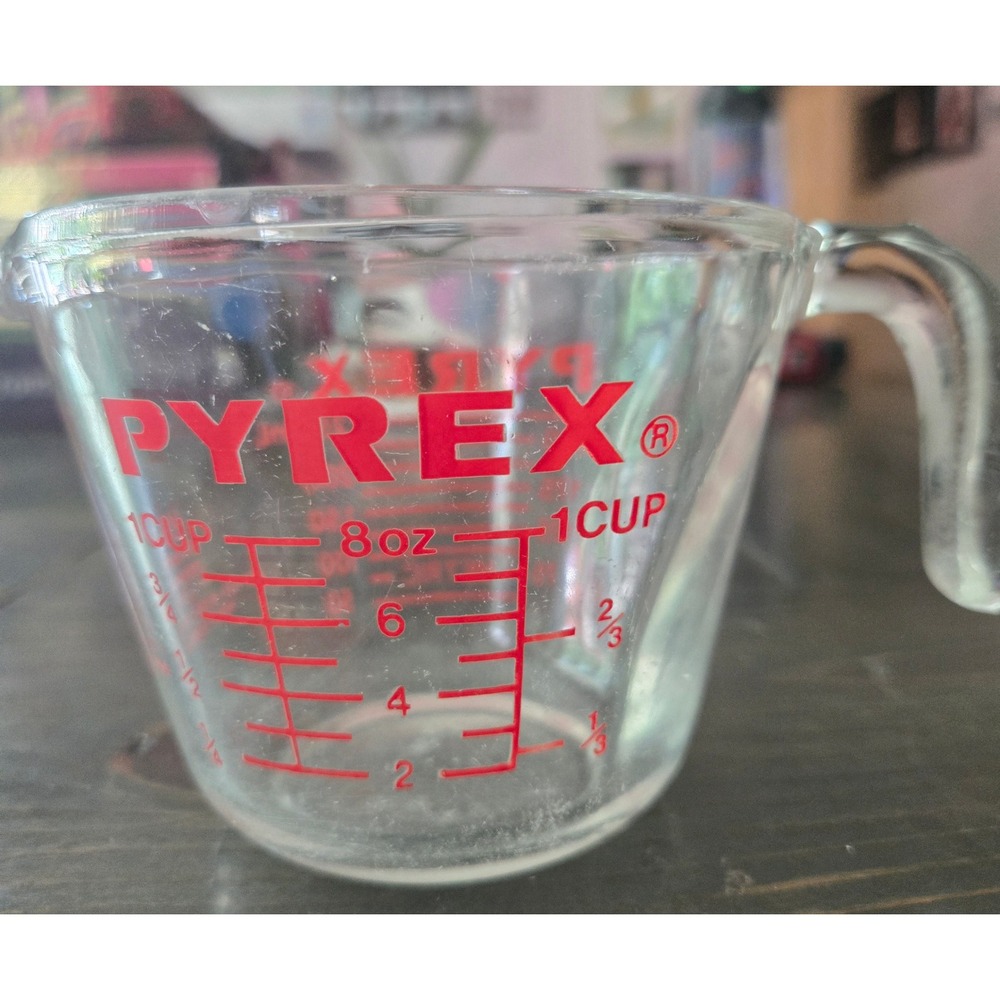 Vintage Pyrex 1 Cup Glass Measuring Cup Red Lettering Model 508 Corning USA 8oz - Picture 2 of 7